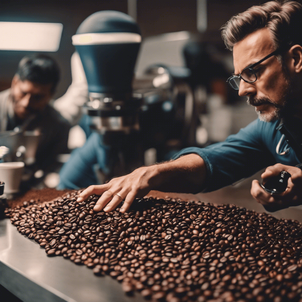 Coffee beans being inspected for quality